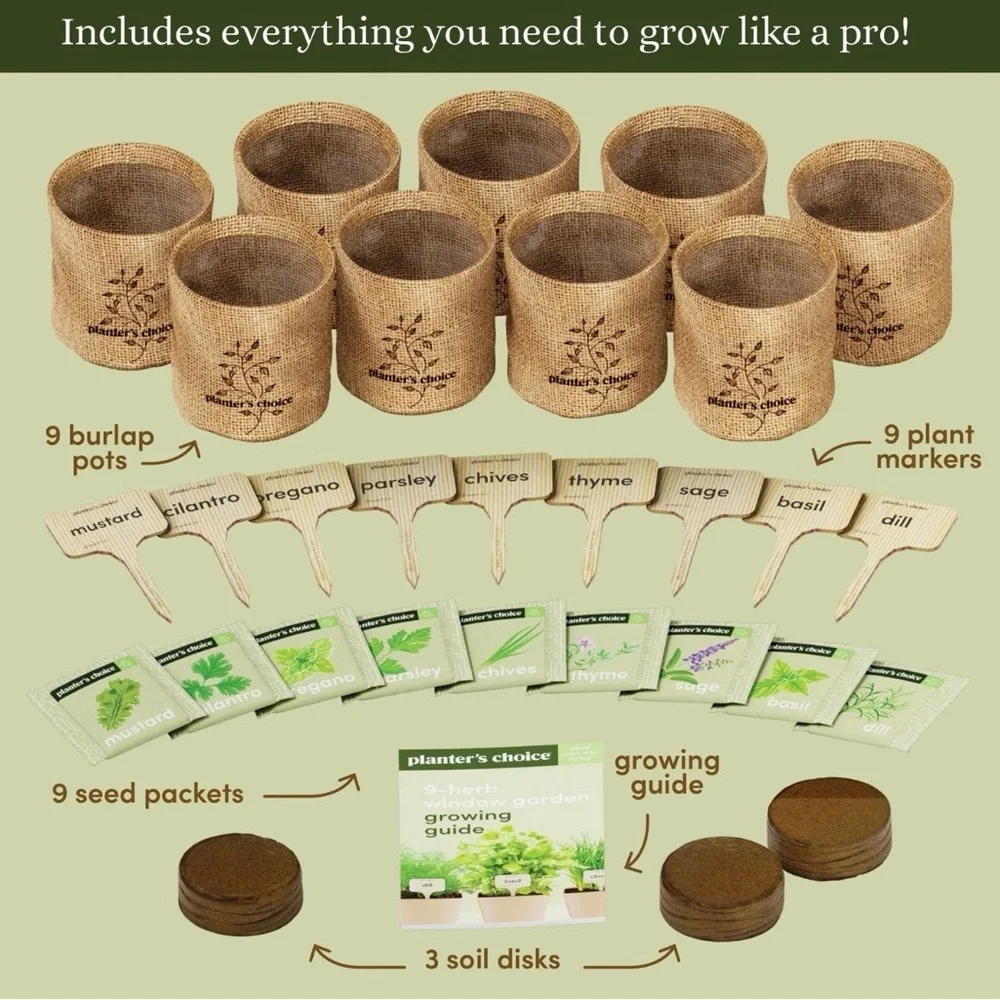 9 Herb Indoor Window Garden Kit - House Plants Seeds Great Unique Gift Ideas